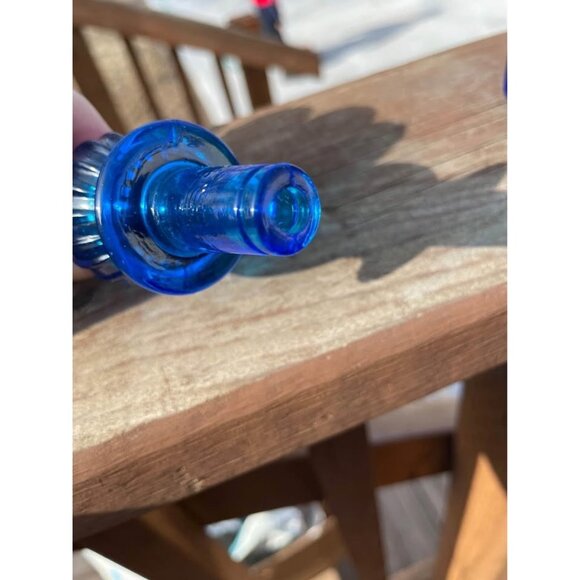 Vintage Italian Empoli Genie Bottle Ribbed Kingfisher Cobalt Blue Glass Decanter - Picture 7 of 10